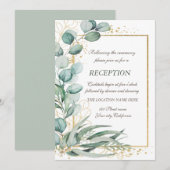 Eukalyptus Greenery Gold Frame Wedding Reception Einladung (Vorne/Hinten)