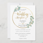 Eukalyptus Greenery Gold Frame Wedding Reception Einladung (Vorderseite)
