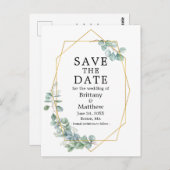 Eukalyptus Greenery Gold Geo Frame Save the Date Postkarte (Vorne/Hinten)