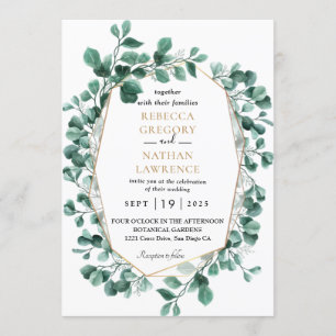 Eukalyptus Greenery Gold Geometric Frame Wedding Einladung