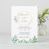 Eukalyptus Greenery Gold Geometric Frame Wedding Einladung (Stehend Vorderseite)