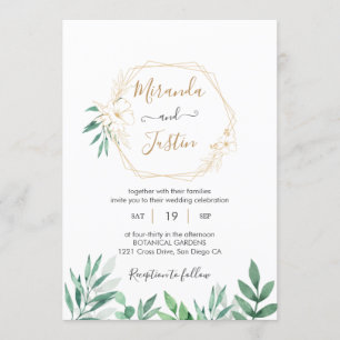 Eukalyptus Greenery Gold Geometric Frame Wedding Einladung