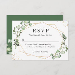 Eukalyptus Greenery Gold Geometric Frame Wedding RSVP Karte