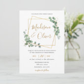 Eukalyptus Greenery Gold Geometric Modern Wedding Einladung (Stehend Vorderseite)
