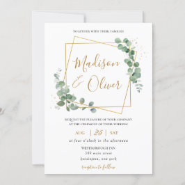 Eukalyptus Greenery Gold Geometric Modern Wedding Einladung
