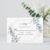 Eukalyptus Greenery Gold Geometric Rustic Wedding RSVP Karte (Stehend Vorderseite)