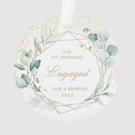 Eukalyptus Greenery Gold Geometric Verlobtes Foto Ornament