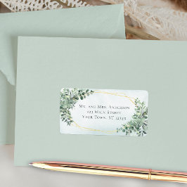 Eukalyptus Greenery Gold Geometric Wedding Address Adressaufkleber