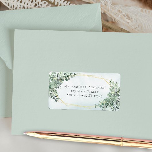 Eukalyptus Greenery Gold Geometric Wedding Address Adressaufkleber
