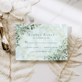 Eukalyptus Greenery Gold Geometric Wedding RSVP Karte