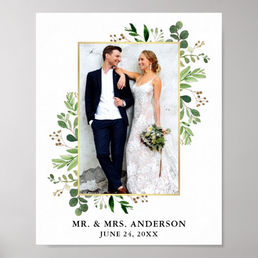 Eukalyptus Greenery Gold Gerahmtes Foto Poster (Vorne)