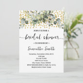 Eukalyptus Greenery Gold Glitzer Brautparty Einladung (Stehend Vorderseite)
