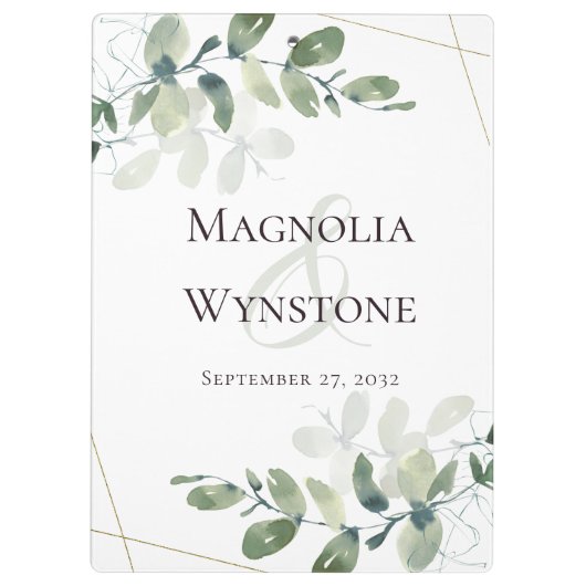 Eukalyptus Greenery Gold Glitzer Wedding Monogram Klemmbrett (Rückseite)