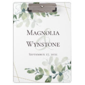 Eukalyptus Greenery Gold Glitzer Wedding Monogram Klemmbrett (Vorderseite)