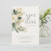 Eukalyptus Greenery Gold Green Elegante Hochzeit Save The Date (Stehend Vorderseite)