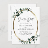 Eukalyptus Greenery Gold Metallic Save the Date Ankündigungspostkarte (Vorne/Hinten)