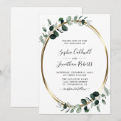 Eukalyptus Greenery Gold Metallic Wedding Einladung (Vorne/Hinten)