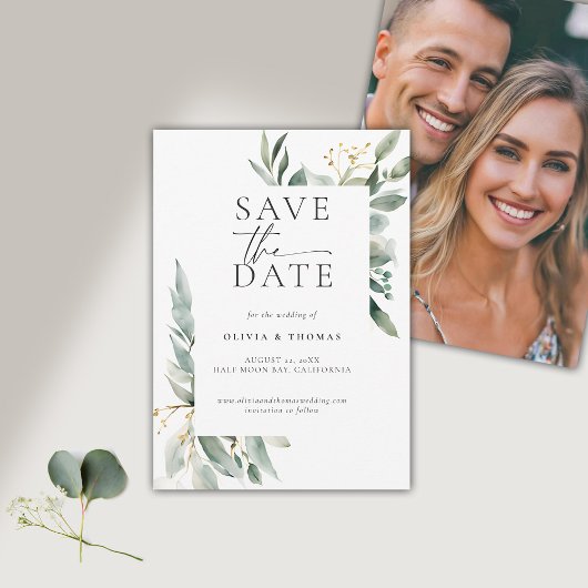 Eukalyptus Greenery Gold Moderne Kunst, Dichtung u Save The Date