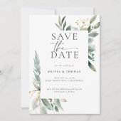 Eukalyptus Greenery Gold Moderne Kunst, Dichtung u Save The Date (Vorderseite)