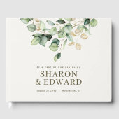 Eukalyptus Greenery & Gold Monogram Wedding Foto Gästebuch (Vorderseite)
