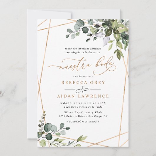 Eukalyptus Greenery Gold Neustra Boda Einladung (Vorderseite)