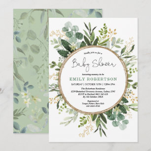 Eukalyptus Greenery Gold Neutral Baby Dusche Einladung