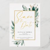 Eukalyptus Greenery Gold Romance Wedding Rett Date Folieneinladung (Vorderseite)