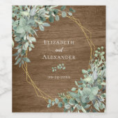 Eukalyptus Greenery Gold Rustic Wood Wedding Weinetikett (Einzelnes Label)