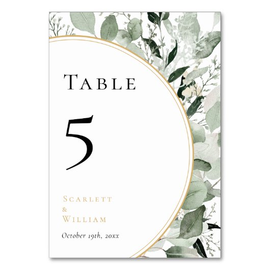 Eukalyptus Greenery Gold Sage Green Wedding Tischnummer (Rückseite)