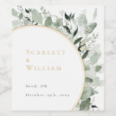 Eukalyptus Greenery Gold Sage Green Wedding Weinetikett (Einzelnes Label)