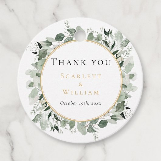 Eukalyptus Greenery Gold Sage Wedding Vielen Dank Geschenkanhänger (Vorderseite)