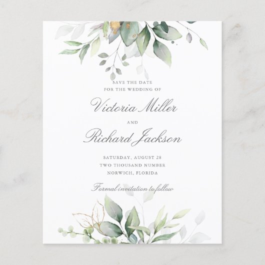 Eukalyptus Greenery Gold Save the Date (Vorderseite)