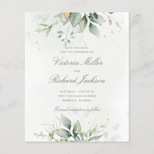 Eukalyptus Greenery Gold Save the Date (Vorderseite)