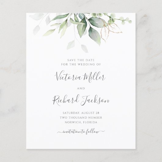 Eukalyptus Greenery Gold Save the Date (Vorderseite)