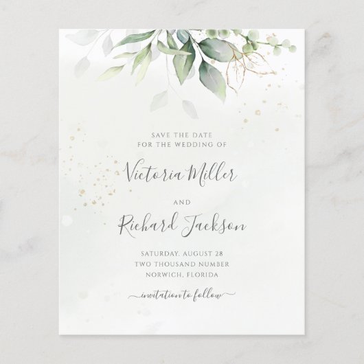 Eukalyptus Greenery Gold Save the Date (Vorderseite)