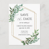 Eukalyptus Greenery Gold Save the Date Postcard Postkarte (Vorderseite)