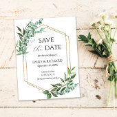 Eukalyptus Greenery Gold Save the Date Postcard Postkarte