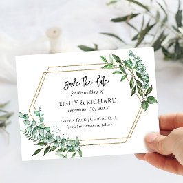 Eukalyptus Greenery Gold Save the Date Postkarte