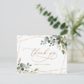 Eukalyptus Greenery Gold Text Wedding Vielen Dank Postkarte (Stehend Vorderseite)
