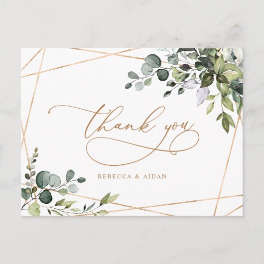 Eukalyptus Greenery Gold Text Wedding Vielen Dank Postkarte (Vorderseite)