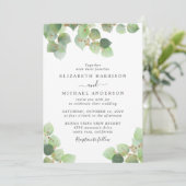 Eukalyptus Greenery Gold Watercolor Wedding Einladung (Stehend Vorderseite)