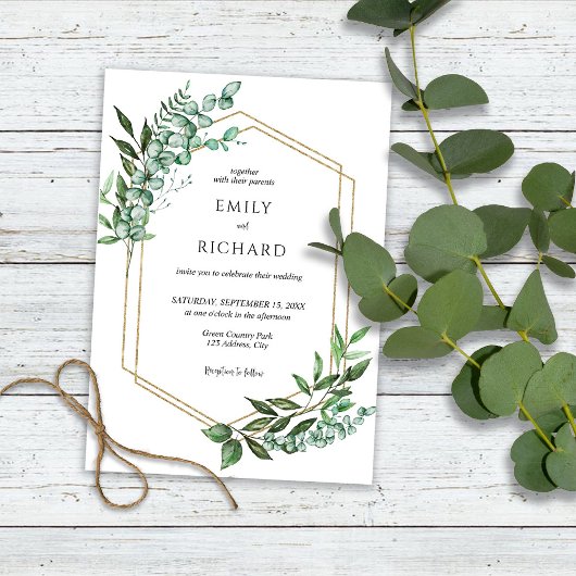 Eukalyptus Greenery Gold Wedding Einladung