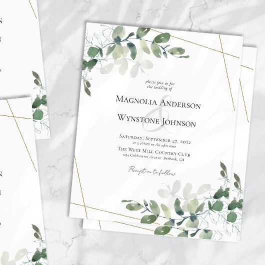 Eukalyptus Greenery Gold Wedding Einladung