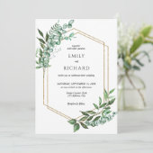 Eukalyptus Greenery Gold Wedding Einladung (Stehend Vorderseite)