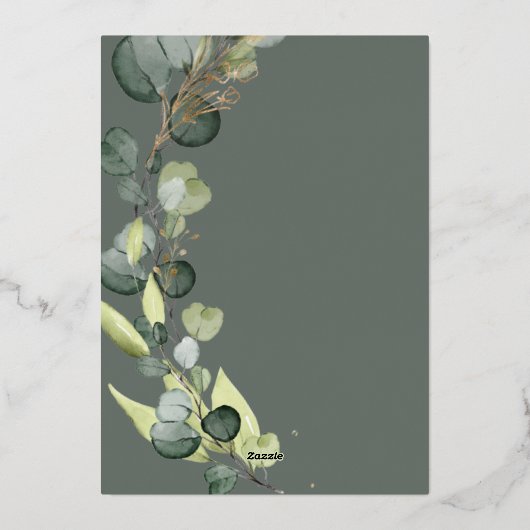 Eukalyptus Greenery Gold Wedding Foil Einladung (Rückseite)