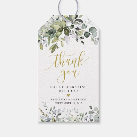 Eukalyptus Greenery Gold Wedding Gift Tag Geschenkanhänger (Vorderseite)