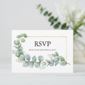 Eukalyptus Greenery Gold Wedding Meal RSVP Karte (Stehend Vorderseite)