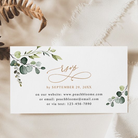 Eukalyptus Greenery Gold Wedding Online RSVP Cards Visitenkarte