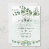 Eukalyptus Greenery Gold WEDDING QR CODE Moderne Einladung (Vorderseite)