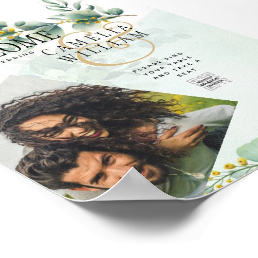 Eukalyptus Greenery Gold WEDDING QR CODE Moderne Poster (Ecke)